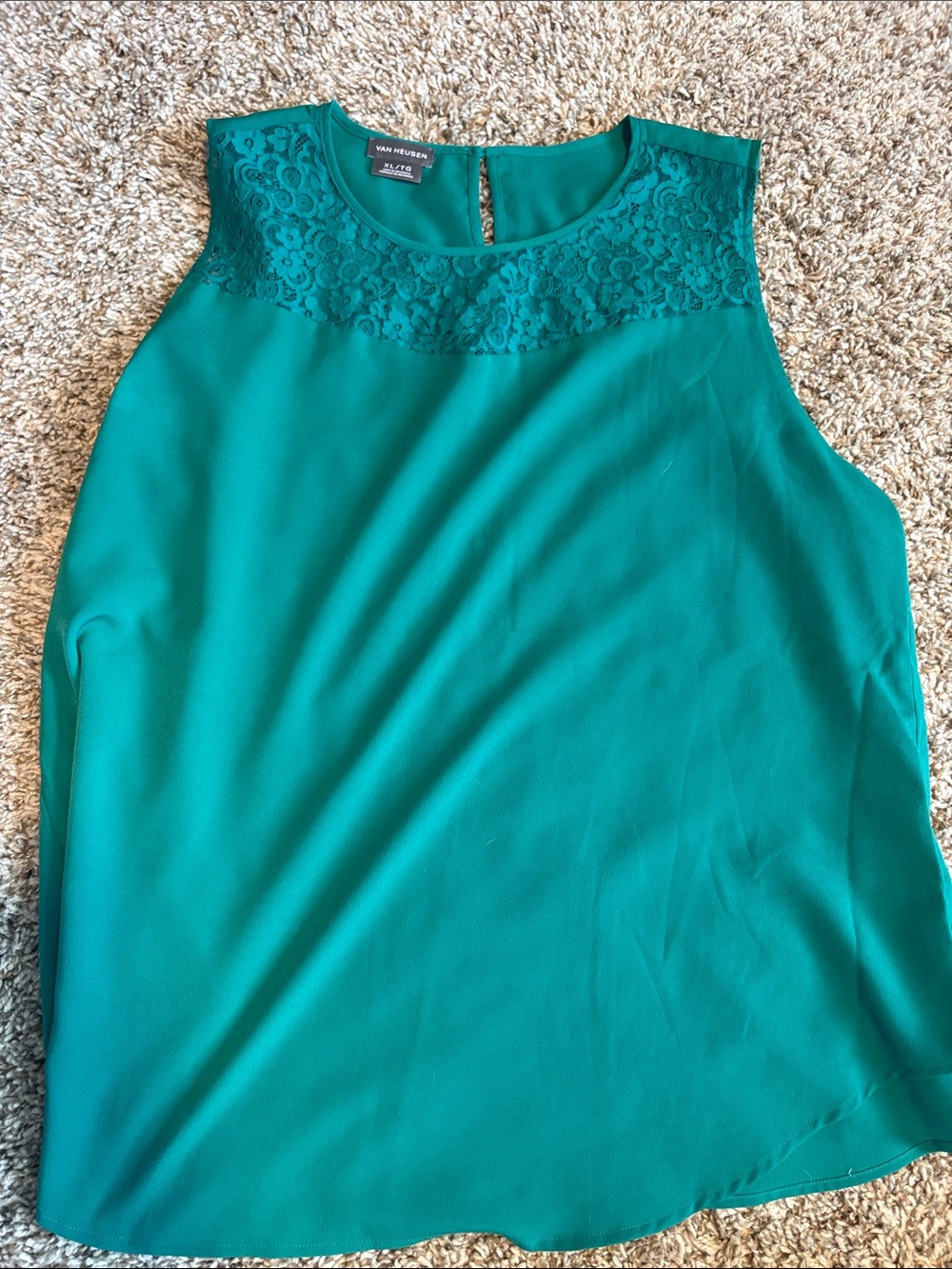 Van Heusen Teal Lace Yoke Sleeveless Blouse